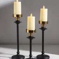 Подсвечник металл "Эстетика" чёрный с золотом d=6,7 см набор 3 шт h=222,5, 28 и 32 см