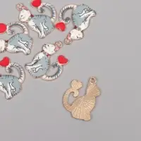 Декор для творчества металл, эмаль "Серый кот с сердечком" 2,5х1,8 см