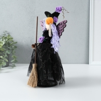 Кукла интерьерная "Ведьмочка в чёрном платье с сиреневыми волосами" 8,5х16х30 см