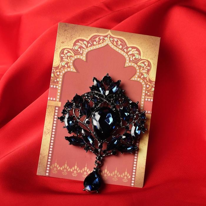 Брошь &laquo;Императорская&raquo;, цвет синий в сером металле