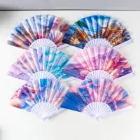 Веер пластик, текстиль "Морские ракушки" МИКС 23 см