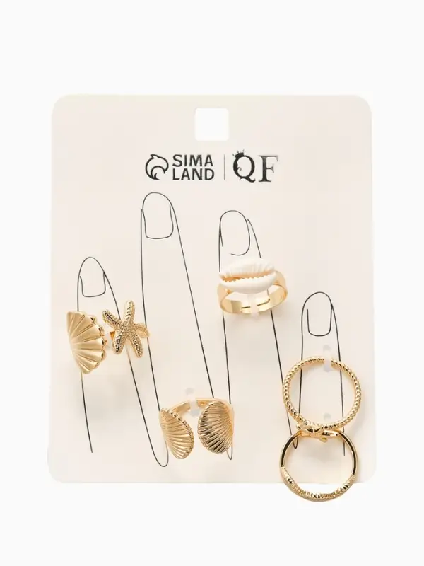 Набор колец 5 шт "Новый стиль" море, размер МИКС, цвет белый в золоте