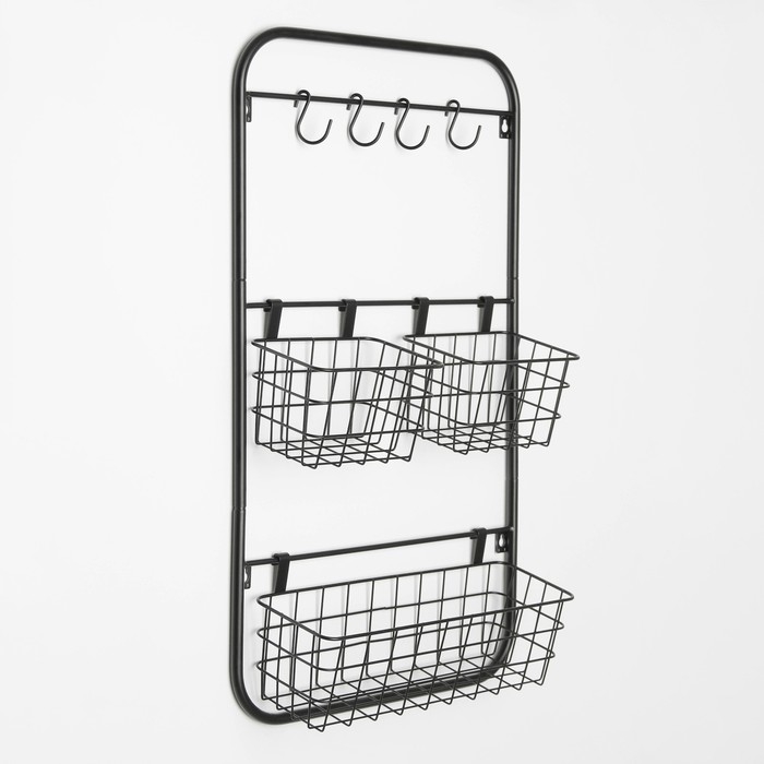Система хранения универсальная, 3 корзины, 4 крючка, цвет чёрный Система хранения универсальная, 3 корзины, 4 крючка, цвет чёрный