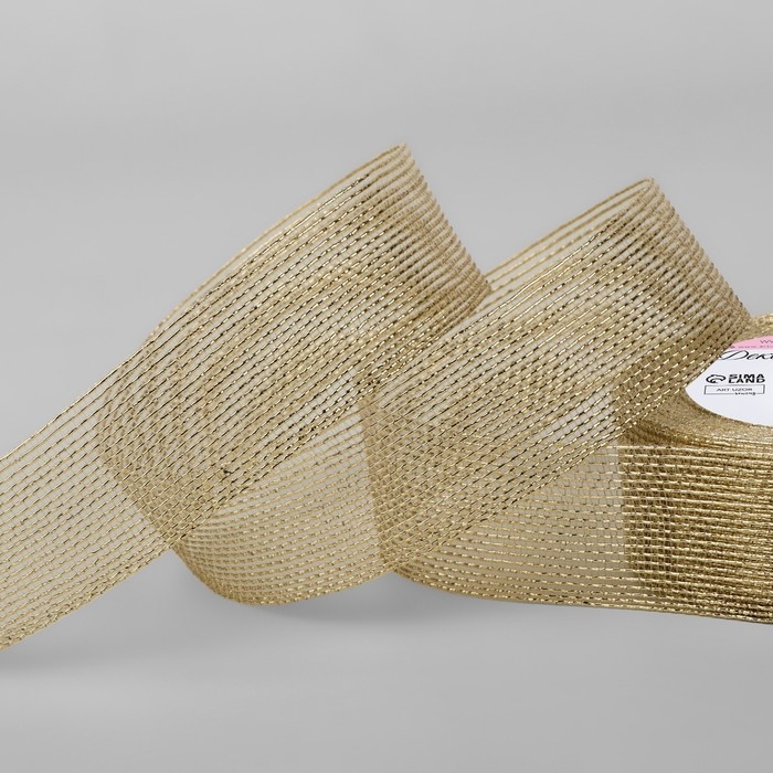 Лента декоративная «Сетка», 25 мм × 9,1 ± 0,5 м, цвет золотой Лента декоративная «Сетка», 25 мм × 9,1 ± 0,5 м, цвет золотой