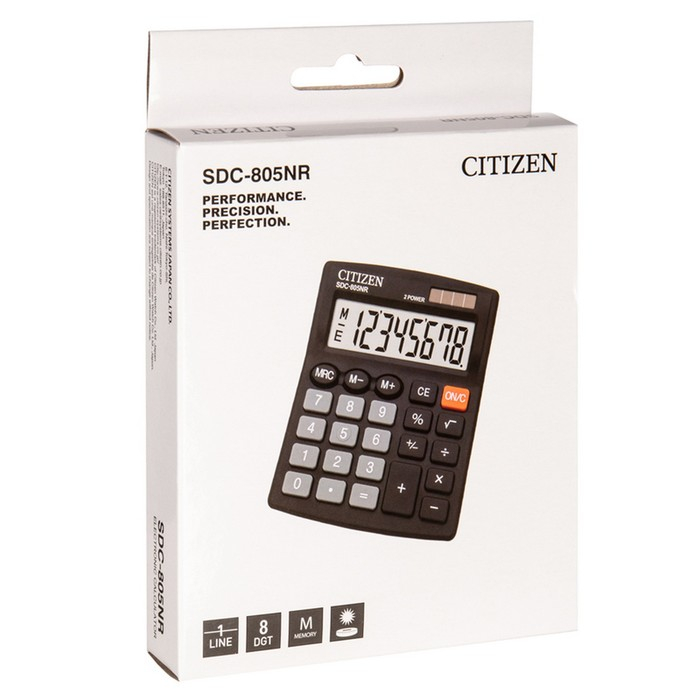 Калькулятор настольный Citizen "SDC-805NR", 8-разрядный, 105 х 120 х 21 мм, двойное питание, компактный, чёрный