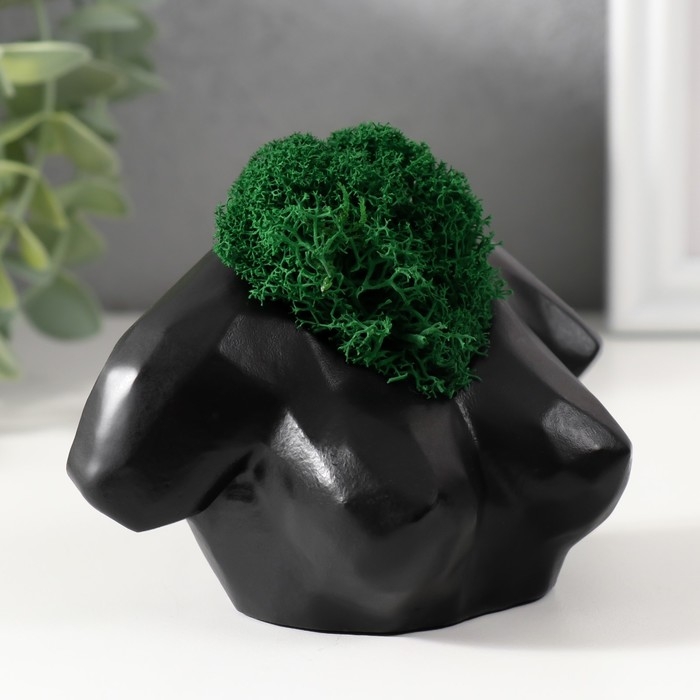 Кашпо бетонное "Бюст" со мхом 6,5х11см черный (мох зеленый стабилизированный)