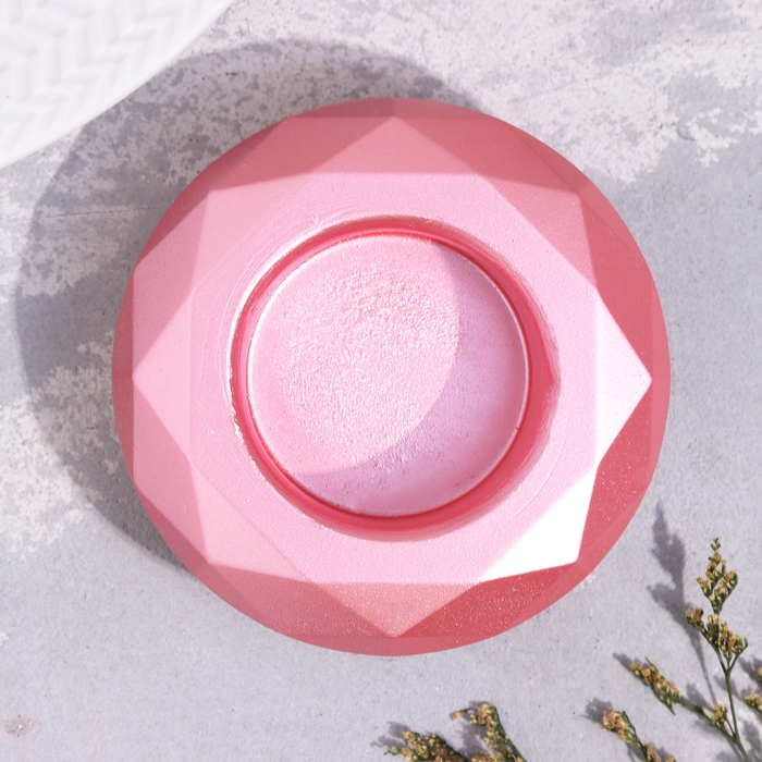 Подсвечник "Полноторие" из гипса с гранями большой, 10,5х3см,розовый