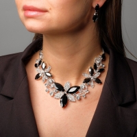 Набор 2 предмета: серьги, колье &laquo;Цветение&raquo; царское , цвет бело-серый в серебре