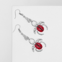 Серьги эмаль &laquo;Пауки&raquo;, цвет чёрно-красный в чернёном серебре