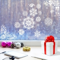 Наклейки новогодние на окна &laquo;Узорные снежинки&raquo; , многоразовые, 33 х 50 см, Новый год