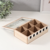 Шкатулка дерево с делениями "Крыша дома с сердечками" чёрная с белым 23х15х7 см