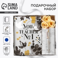 Подарочный набор YOU are the BEST TEACHER: ежедневник А5 80 листов, ручка шариковая металл 0,8 мм, мыльные лепестки 3 шт