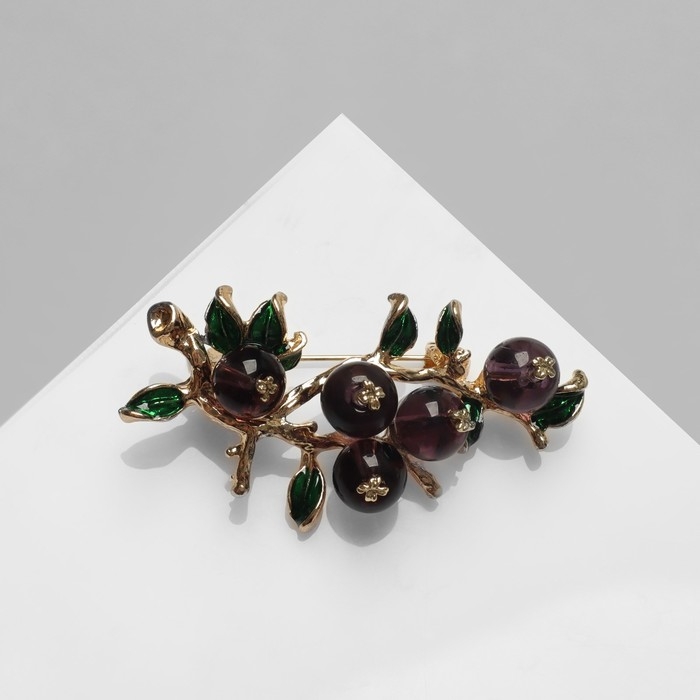 Брошь &laquo;Рябина&raquo; ягоды, цвет фиолетово-зелёный в золоте