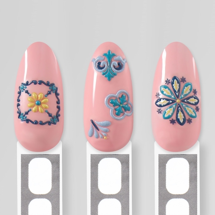 Наклейки для ногтей &laquo;Витраж&raquo;, объёмные, цвет голубой/жёлтый/зелёный