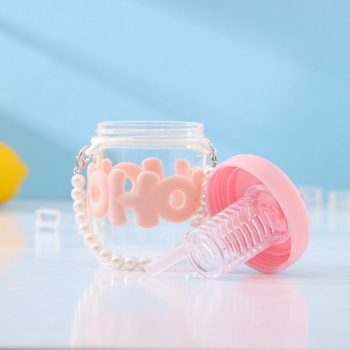 Бутылка для воды стеклянная «Бьюти», 400 мл, 8×14,5 см, цвет розовый Бутылка для воды стеклянная «Бьюти», 400 мл, 8×14,5 см, цвет розовый