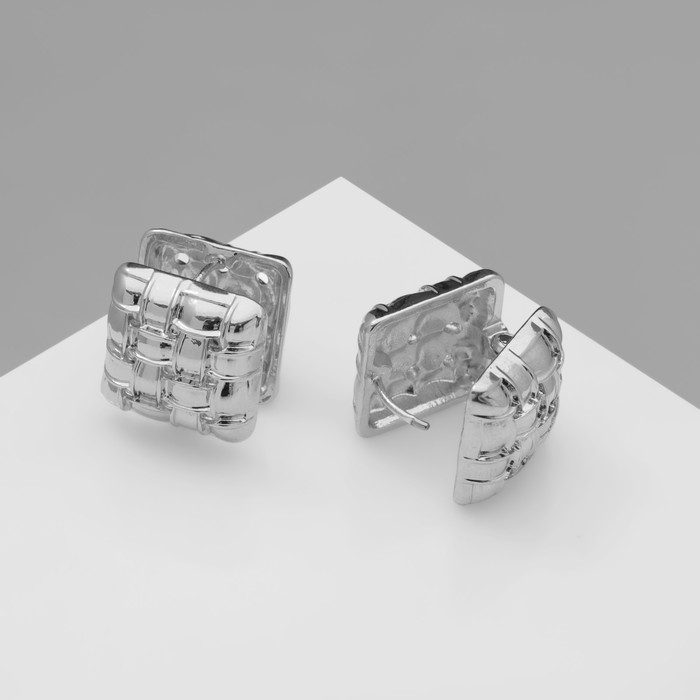 Серьги металл «Аккорд» плетение, квадрат, цвет серебро Серьги металл «Аккорд» плетение, квадрат, цвет серебро