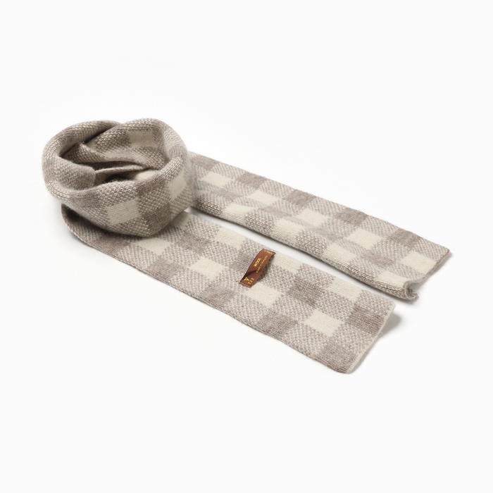 Шарф из монгольской шерсти Бежево-серый Шарф из монгольской шерсти Бежево-серый "Шахматы" , цвет молочный/серый