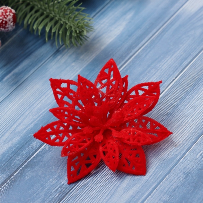 Украшение ёлочное Украшение ёлочное "Резной цветок" (набор 6 шт) 7 см, красный