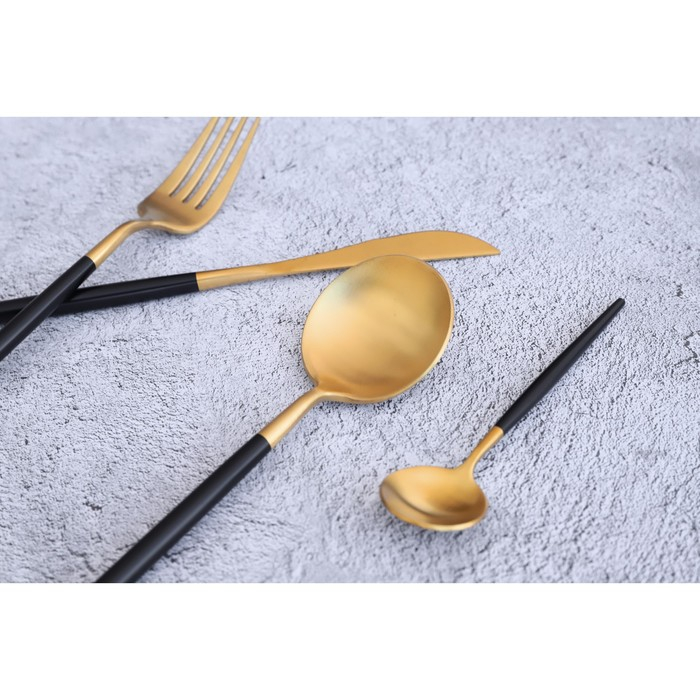 Столовые приборы из нержавеющей стали Magistro &laquo;Фолк&raquo;, 4 предмета, цвет металла золотой, чёрные ручки