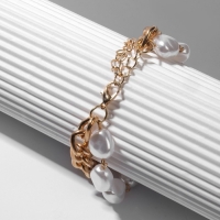 Браслет жемчуг &laquo;Цепь&raquo;, цвет белый в золоте, L=16 см