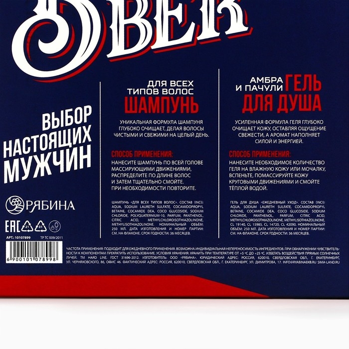 Подарочный набор косметики, гель для душа 250 мл и шампунь 250 мл, аромат амбры и пачули, HARD LINE