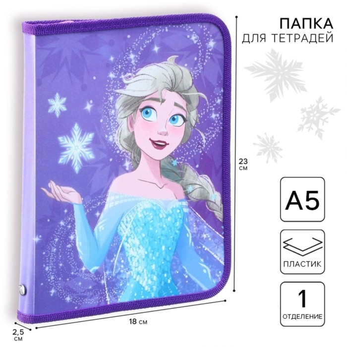 Папка пластиковая для тетрадей А5, на молнии, Холодное сердце