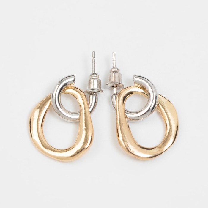 Серьги металл &laquo;Цепь&raquo; полукруг, звено, цвет серебро с золотом