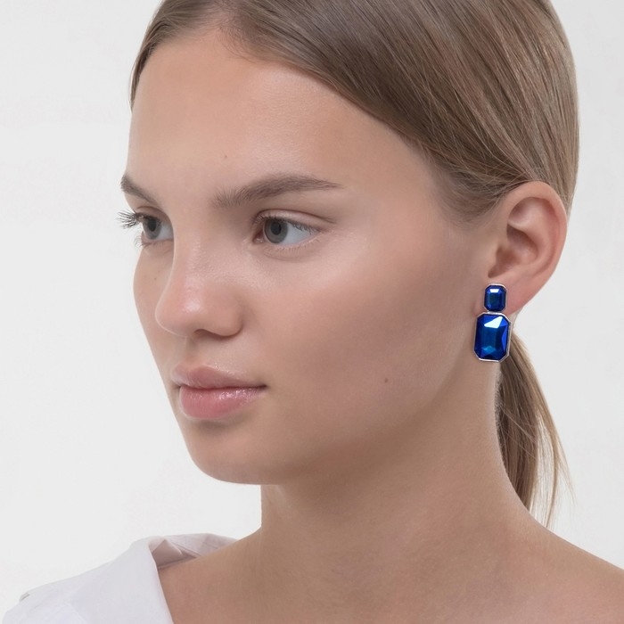 Клипсы &laquo;Вечеринка&raquo; ромбы, цвет синий в серебре