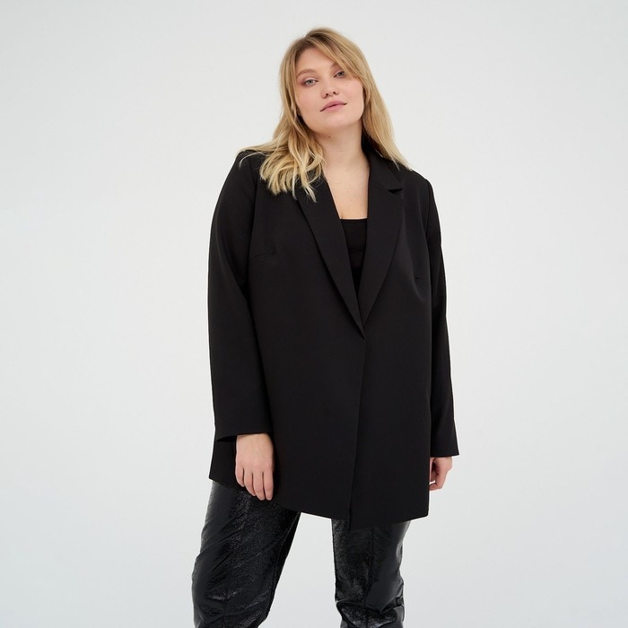 Пиджак женский с поясом MIST plus-size, размер 52, цвет чёрный Пиджак женский с поясом MIST plus-size, размер 52, цвет чёрный