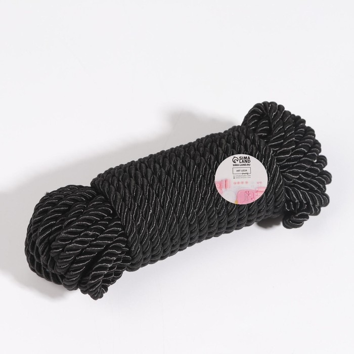 Шнур витой, d = 5 мм, 10 &plusmn; 1 м, цвет чёрный