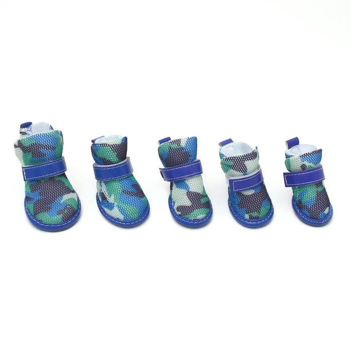 Ботинки для собак Ботинки для собак "Боец", набор 4 шт, размер 1 (подошва 4 х 3,2 см), камуфляж синий