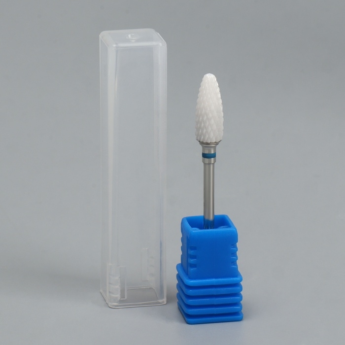 Фреза керамическая для маникюра &laquo;Кукуруза&raquo;, средняя нарезка, 6 &times; 15 мм, в пластиковом футляре, цвет белый