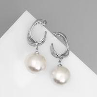 Серьги с жемчугом «Бусина» крупная, цвет серебро Серьги с жемчугом «Бусина» крупная, цвет серебро