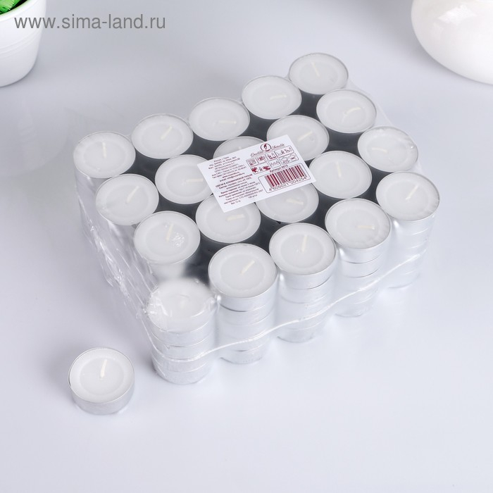 Набор чайных свечей, 3,8х1,6 см, 3,5 ч, 12 г, 100 штук, белый