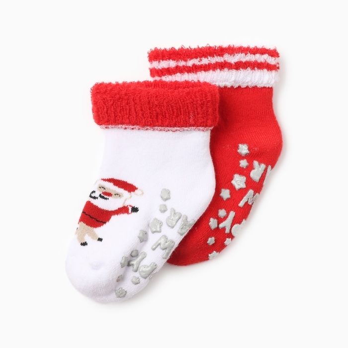 Новый год. Набор махровых носков Крошка Я "Санта и помощники", 2 пары, размер 10-12 см