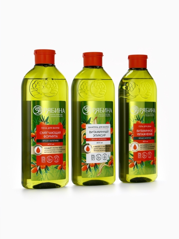 Шампунь для волос, витаминный эликсир, аромат облепихи, 250 мл, Рябина