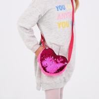 Сумка детская для девочки, с пайетками, сердце, 17 х 15 х 1 см, цвет ярко- розовый