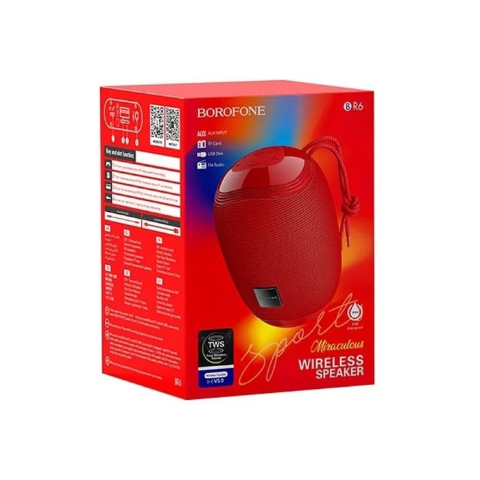 Портативная колонка Borofone R6, 10 Вт, BT5.0, AUX, FM, microSD, USB, 1200 мАч, красная