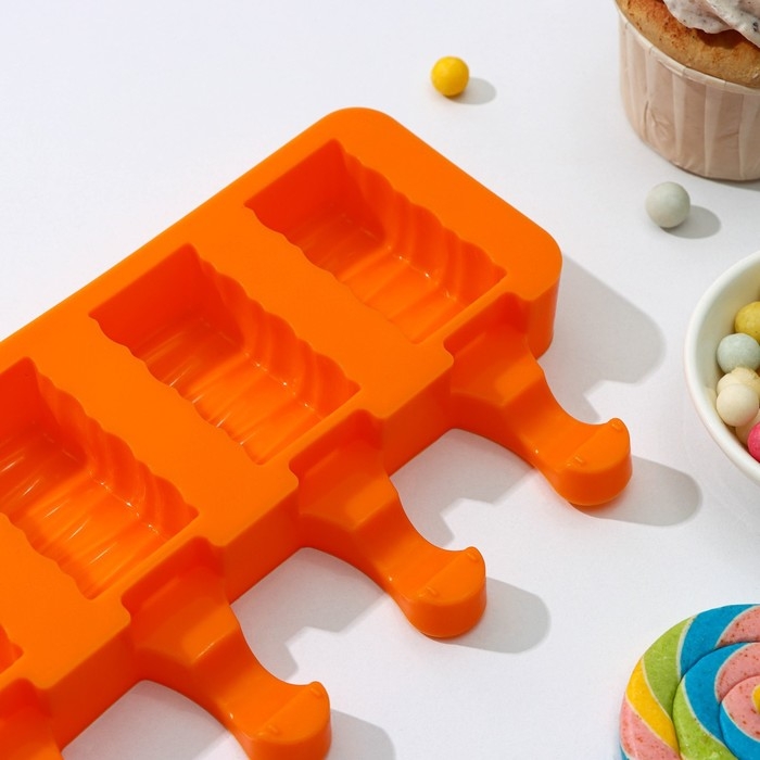 Форма для мороженого &laquo;Венеция&raquo;, силикон, 19,3&times;11&times;2,4 см, 4 ячейки (5,5&times;2,9 см), цвет МИКС