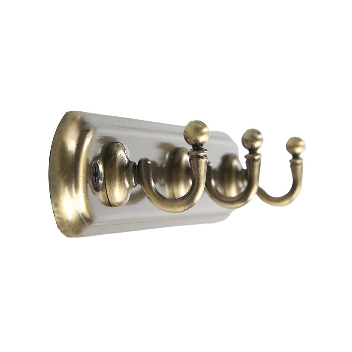 Вешалка ТУНДРА TVT002, металлическая, трёхрожковая, цвет бронза