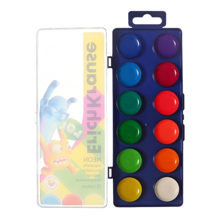 Акварель 12 цветов, ErichKrause Jolly Friends Neon, пластик, с европодвесом