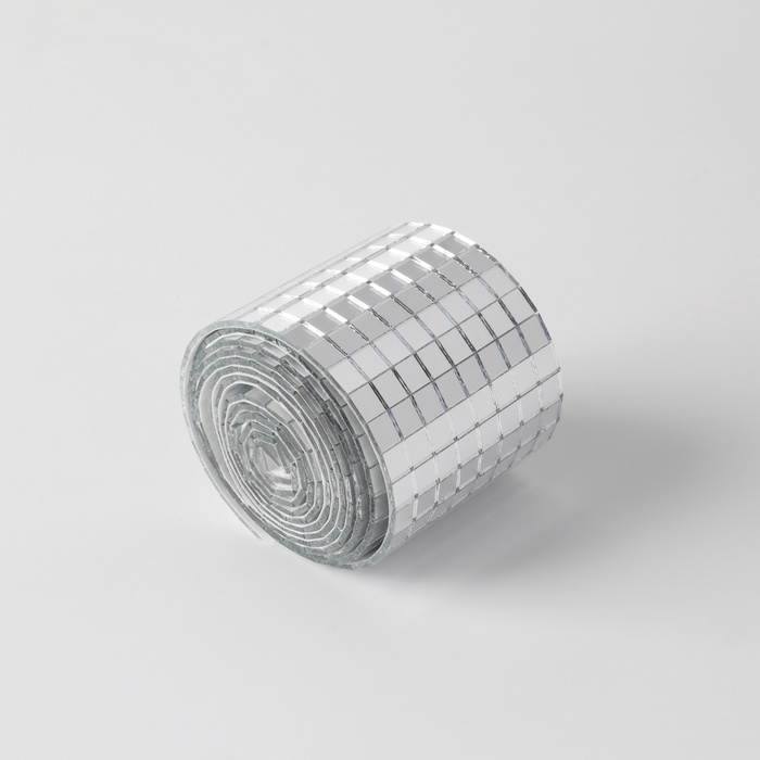 Зеркальная мозайка клеевая, 0,5 &times; 0,5 см, 8 рядов 4 см &times; 1 м, серебряное стекло