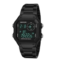 Часы наручные электронные, d-4.4 см, будильник, календарь, ремешок металл, черные Часы наручные электронные, d-4.4 см, будильник, календарь, ремешок металл, черные