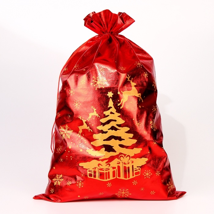 Подарочный мешок Деда Мороза &laquo;Елка с подарками&raquo;, красный, 60 х 40см