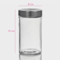 Банка для сыпучих Доляна &laquo;Премиум&raquo;, 550 мл, 15&times;8 см, с металлической крышкой, стекло, прозрачная