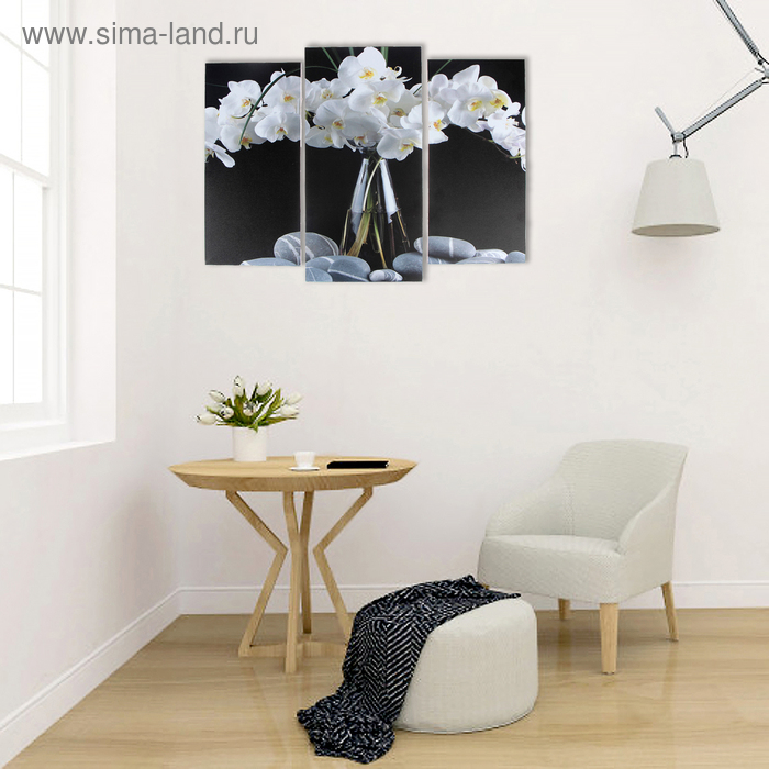 Модульная картина "Орхидеи в вазе"  (2-25х52; 1-30х60) 60х80 см