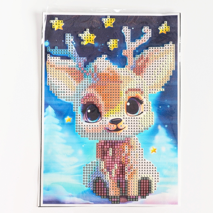 Алмазная мозаика на новый год с частичным заполнением на холсте &laquo;Оленёнок&raquo;, 15 х 21 см, набор для творчества