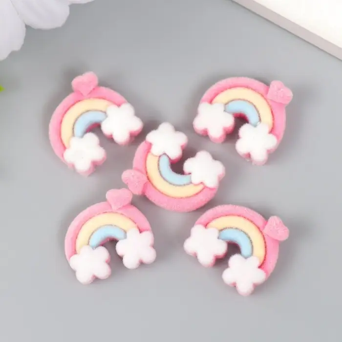 Пластиковый декоративный элемент &laquo;Арт Узор. Радуга с сердечком&raquo;, бархатное напыление, 0.6&times;1.7&times;2 см