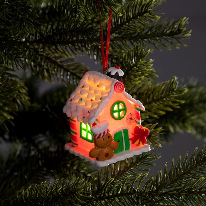 Ёлочная игрушка &laquo;Дом из конфет&raquo; 6 &times; 7.6 &times; 5.5 см, от батареек, свечение тёплое белое