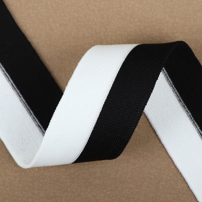 Тесьма трикотажная лампас 35 мм, 9,1 &plusmn; 0,5 м, цвет белый/чёрный